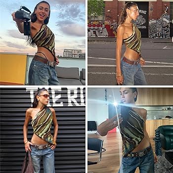 Women's Sexy Asymmetric One Shoulder Crop Top Sleeveless